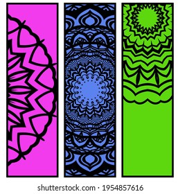 Card template with floral mandala pattern. Business card for fitness center, sport emblem, meditation class. Vector illustration
