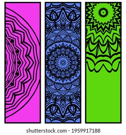 Card template with floral mandala pattern. Business card for fitness center, sport emblem, meditation class. Vector illustration