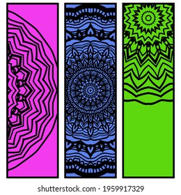 Card template with floral mandala pattern. Business card for fitness center, sport emblem, meditation class. Vector illustration