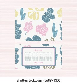 Card template with flowers. Orchid. Different color. Set. Invitation to the wedding. Congratulations on the anniversary, birthday, Valentine's Day.