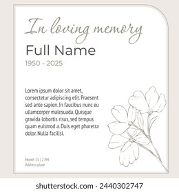 card template funeral with beige flowers