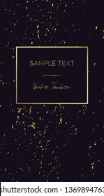 Card template with gold frame and Grunge texture and text in the center. Suitable for banner, flyer, brochure, invitation or business card, for advertising, postcard or cover.
