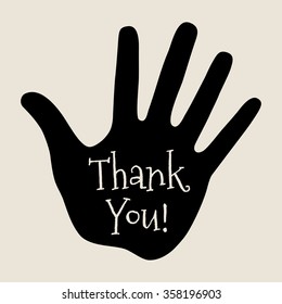 Card template with  hand icon and retro Thank You text. Vector illustration EPS10