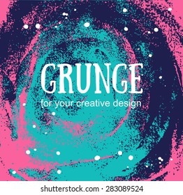 Card template with hand painted grunge background. Stylish simple design and trendy colors. Space and stars