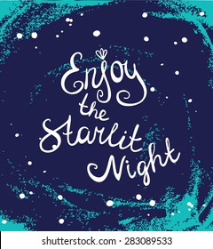 Card template with hand painted grunge background. Stylish simple design and trendy colors. Space and stars