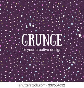 Card template with hand painted grunge background. Stylish simple design and trendy colors. Space and stars