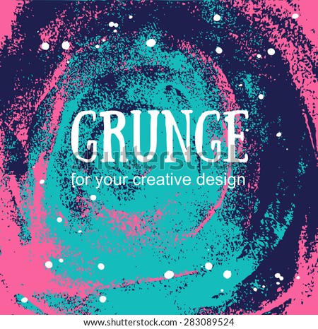 Card template with hand painted grunge background. Stylish simple design and trendy colors. Space and stars
