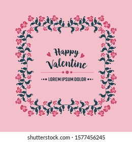 Card template happy valentine, with drawing of pink flower frame background. Vector