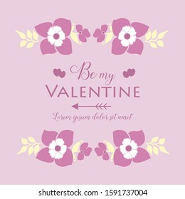 Card template happy valentine, with pink and white flower frame beautiful. Vector