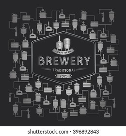 Card template with label on background with beer brewery elements, icons, logos, design elements. Vector