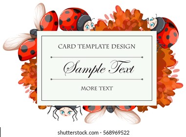 Plantilla de tarjeta con ilustración de ladybugs