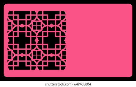 card template. Laser cutting, rose color. Modern geometric card for laser cutting. Vector illustration.