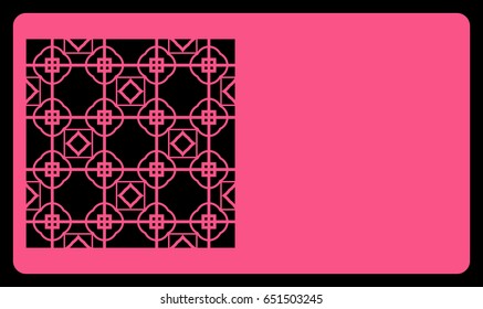 card template. Laser cutting, rose color. Modern geometric card for laser cutting. Vector illustration.