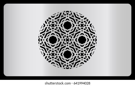 card template. Laser cutting, silver design. Modern geometric card for laser cutting. Vector illustration. With a cutout of a decorative circle in the center