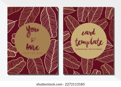 Card template leaf gold color and red color background vector illustration design wallpaper collection