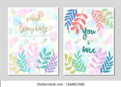 Card template leaves pastel color vector illustration design