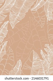Kartenvorlage mit linearen tropischen Blättern. Handgezeichnete Vektorgrafik auf beigem Hintergrund.