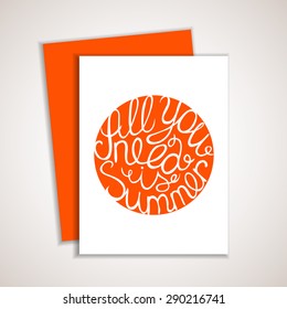 Card template with orange summer lettering element.  All you need is summer