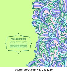 Card template with oriental ornamental border. Decor for your design, frame for your text
