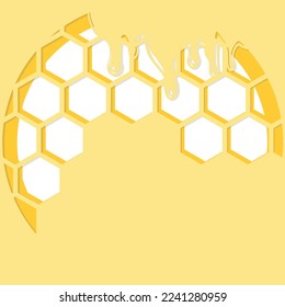 Card template, paper cut art style, paper craft. Card template with bee and honeycomb.