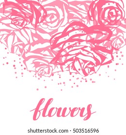 Card template with pink roses. Image for wedding invitations, romantic cards, posters.