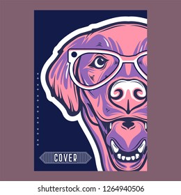 Card template with portrait of a cheerful dog. Vector illustration