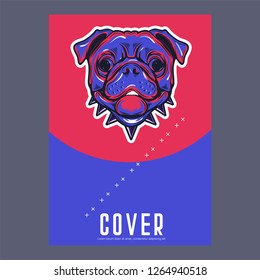 Card template with portrait of a cheerful dog. Vector illustration