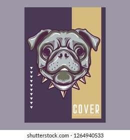 Card template with portrait of a cheerful dog. Vector illustration