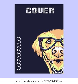 Card template with portrait of a cheerful dog. Vector illustration