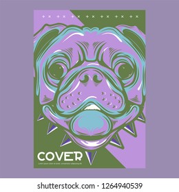Card template with portrait of a cheerful dog. Vector illustration