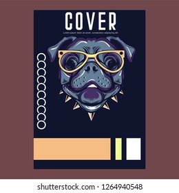 Card template with portrait of a cheerful dog. Vector illustration