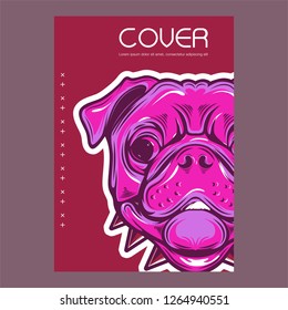 Card template with portrait of a cheerful dog. Vector illustration
