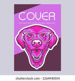 Card template with portrait of a cheerful dog. Vector illustration