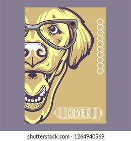 Card template with portrait of a cheerful dog. Vector illustration