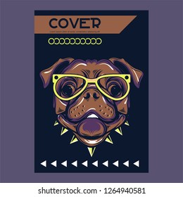 Card template with portrait of a cheerful dog. Vector illustration