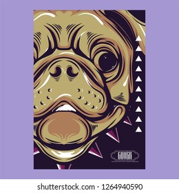 Card template with portrait of a cheerful dog. Vector illustration
