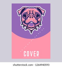Card template with portrait of a cheerful dog. Vector illustration