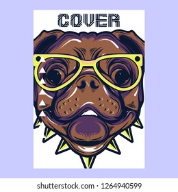 Card template with portrait of a cheerful dog. Vector illustration