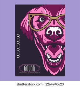 Card template with portrait of a cheerful dog. Vector illustration