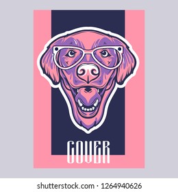 Card template with portrait of a cheerful dog. Vector illustration
