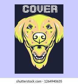 Card template with portrait of a cheerful dog. Vector illustration