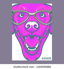 Card template with portrait of a cheerful dog. Vector illustration