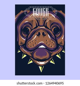 Card template with portrait of a cheerful dog. Vector illustration