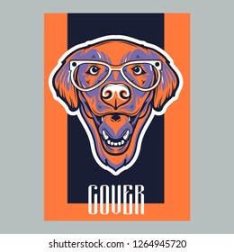 Card template with portrait of a cheerful dog. Vector illustration