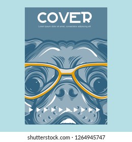 Card template with portrait of a cheerful dog. Vector illustration