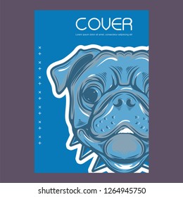 Card template with portrait of a cheerful dog. Vector illustration