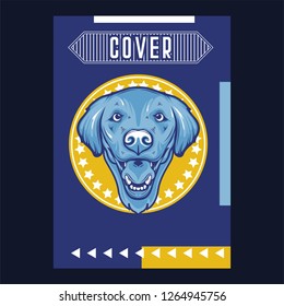 Card template with portrait of a cheerful dog. Vector illustration