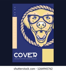Card template with portrait of a cheerful dog. Vector illustration