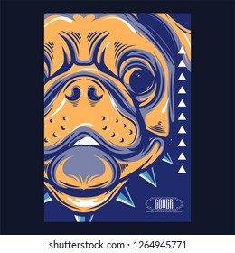 Card template with portrait of a cheerful dog. Vector illustration