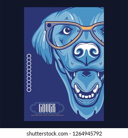 Card template with portrait of a cheerful dog. Vector illustration